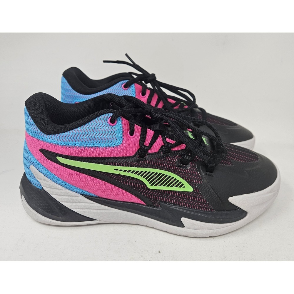 Puma Dagger Retro Basketball Shoes Black Pink Blue Neon Green Boys Sz 6.5 311553